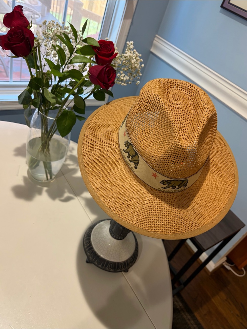 Source Unknown Tan Straw Fedora with California Bear Band